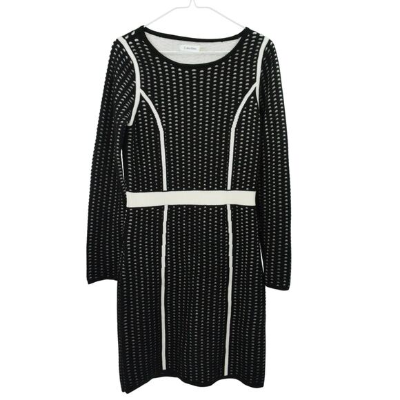 Calvin Klein Dresses & Skirts - Calvin Klein Long Sleeve Fitted Sweater Dress Womens S Black White